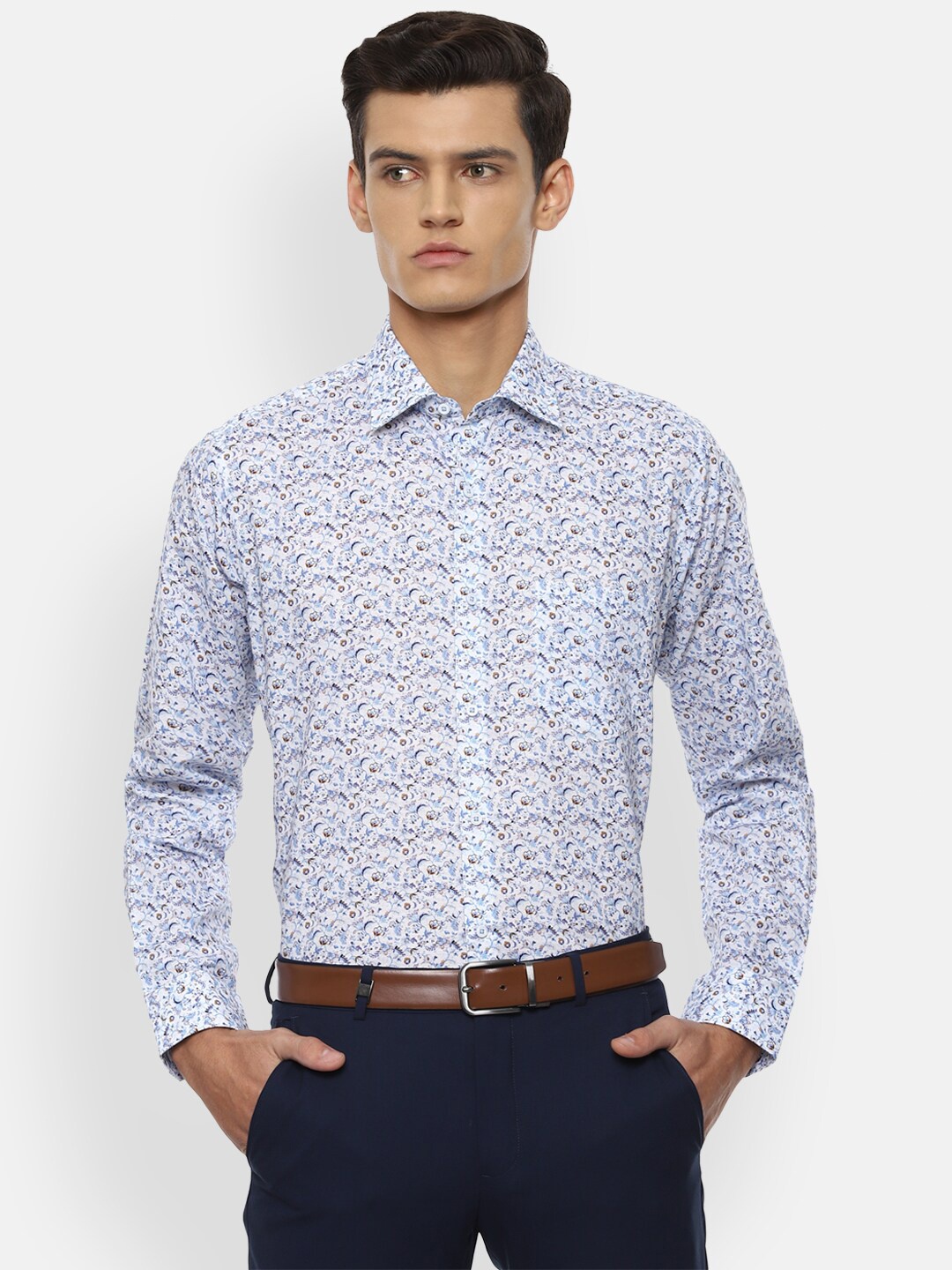 

Van Heusen Men Blue Floral Printed Cotton Linen Formal Shirt