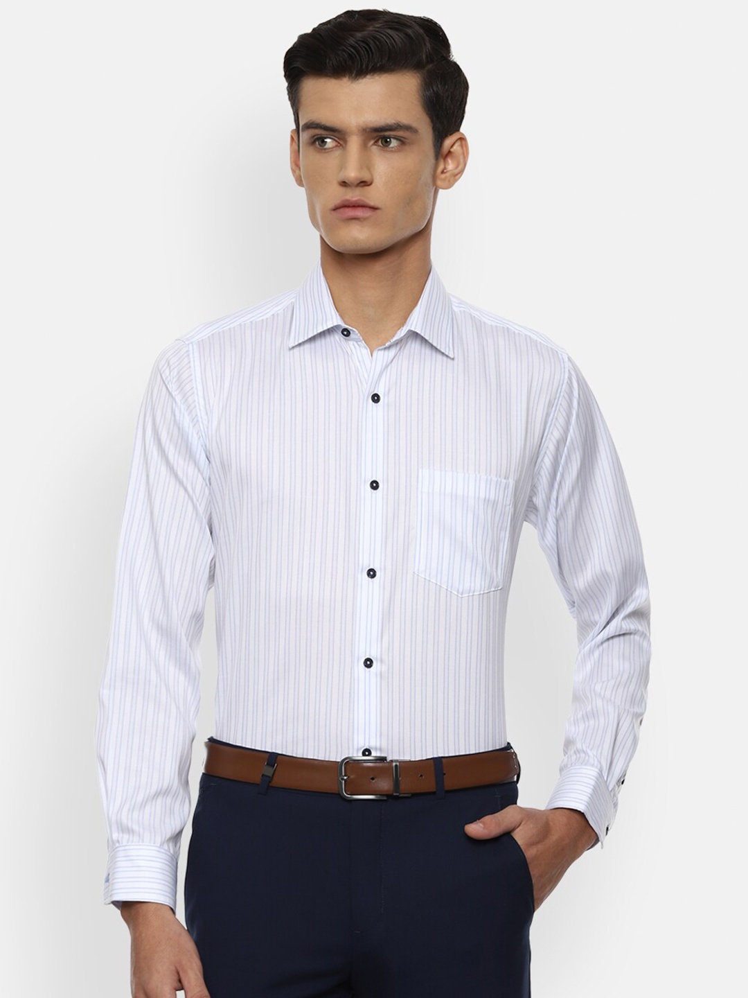 

Van Heusen Men Blue Striped Formal Shirt