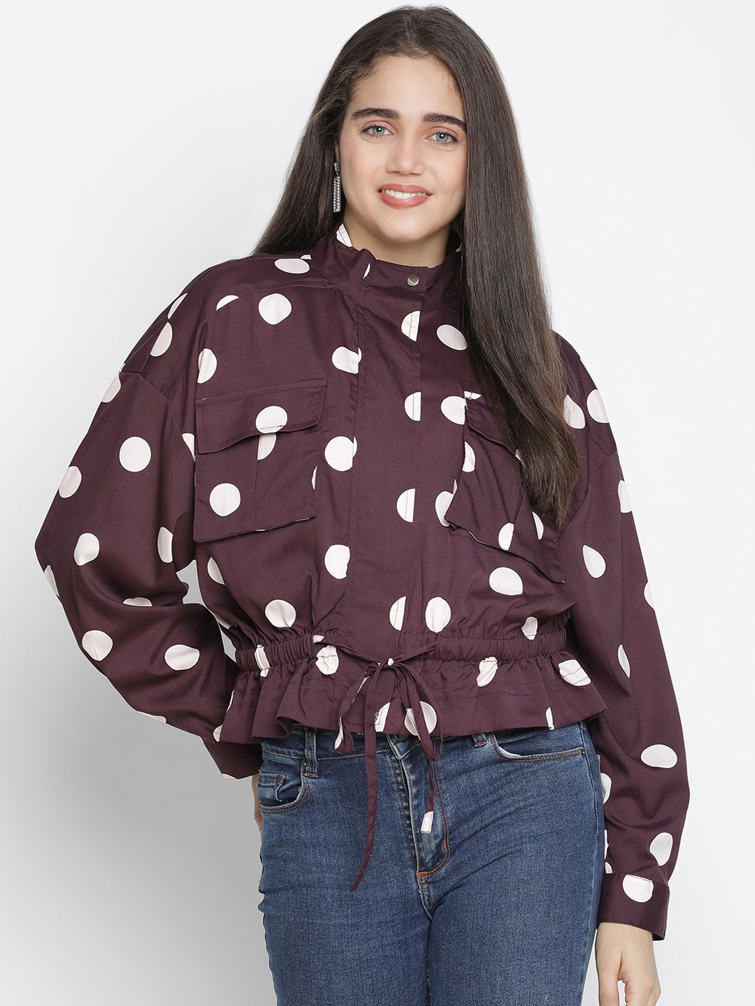 

Oxolloxo Women Maroon Lightweight Crop Tailored Jacket