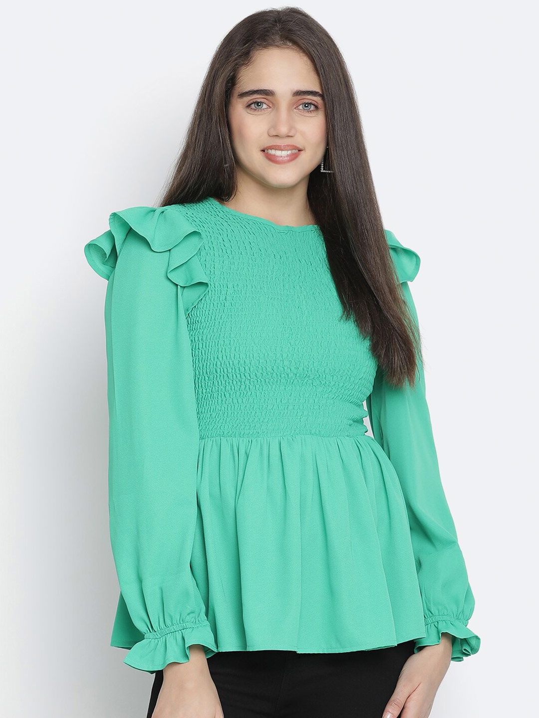 

Oxolloxo Green Ruffles Peplum Top