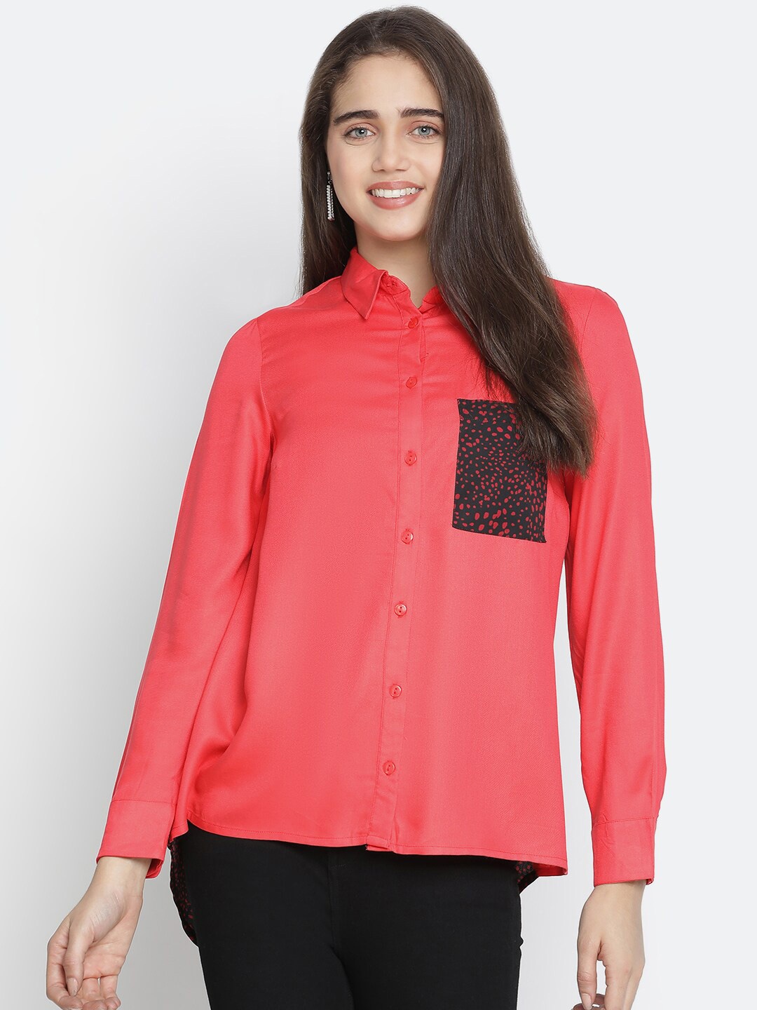 

Oxolloxo Women Red & Black Printed Casual Shirt