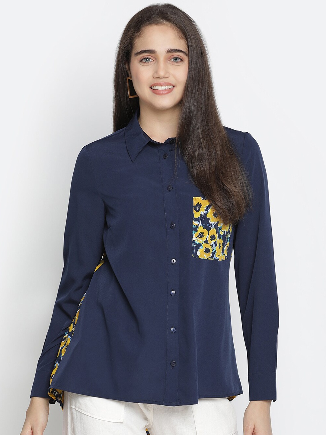 

Oxolloxo Women Navy Blue Casual Shirt