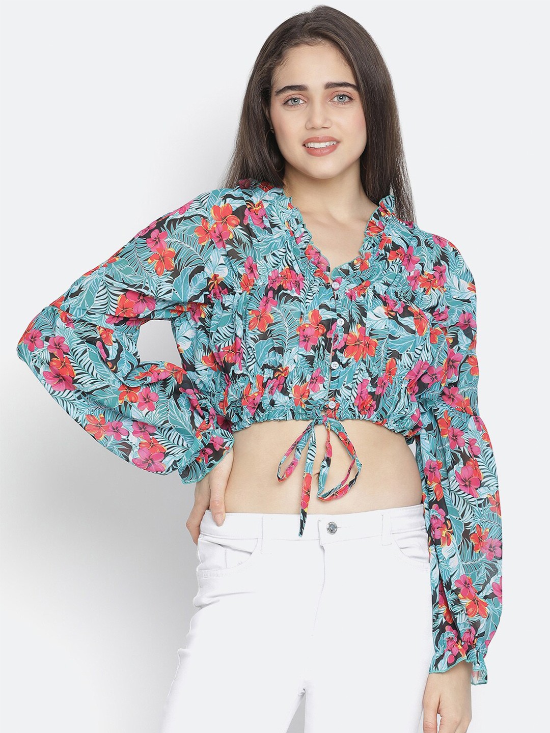 

Oxolloxo Blue & Red Floral Print Crop Top