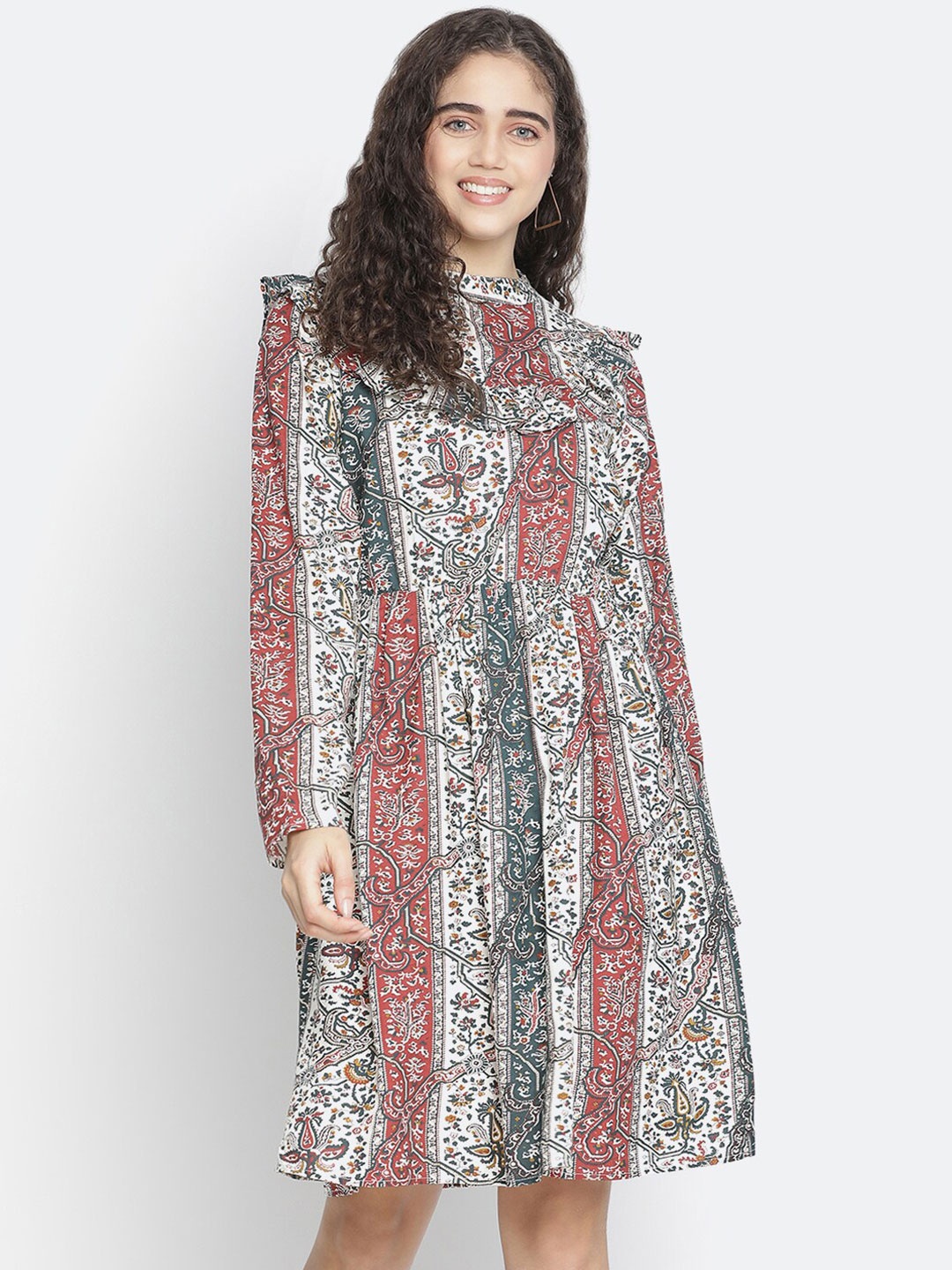 

Oxolloxo Multicoloured Ethnic Motifs Crepe A-Line Dress, Multi