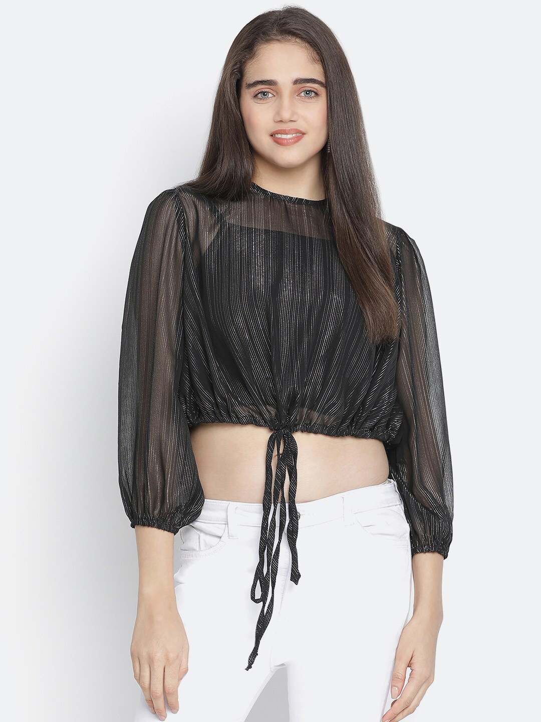 

Oxolloxo Black Cinched Waist Crop Top