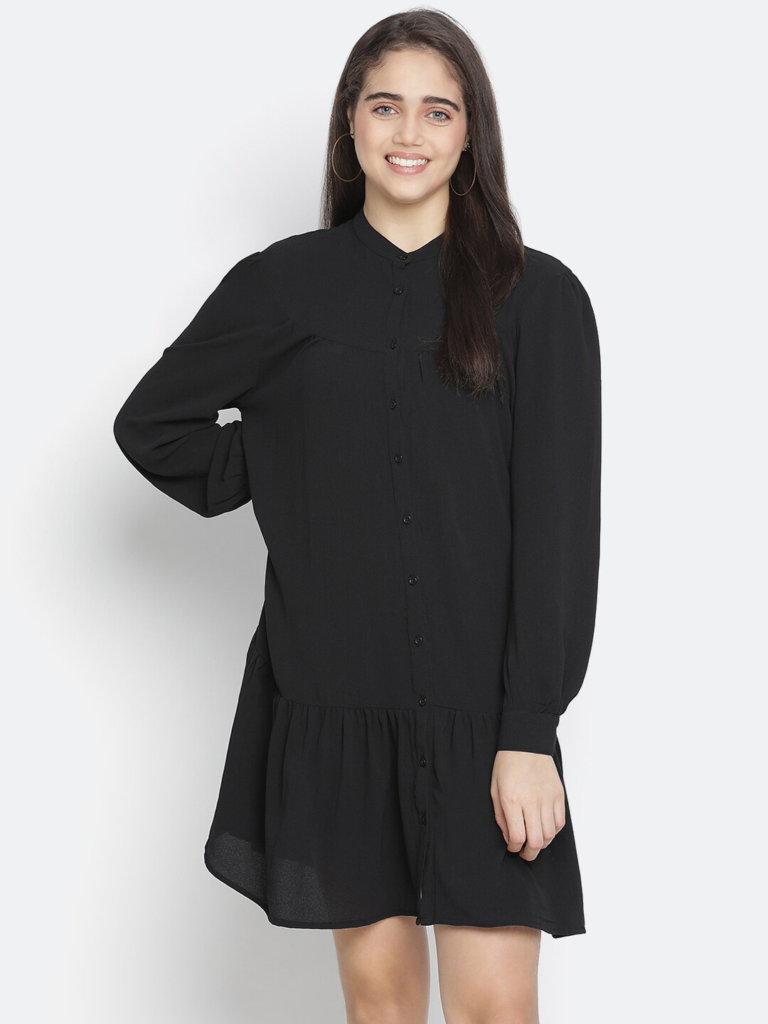 

Oxolloxo Women Black Cotton Drop-Waist Dress