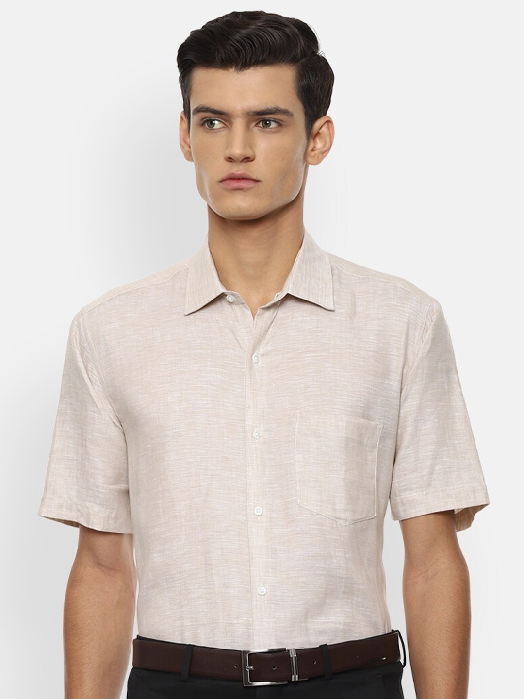 

Van Heusen Men Beige Linen Formal Shirt