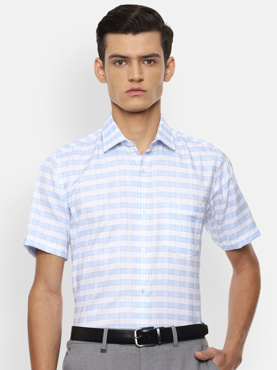 

Van Heusen Men Blue & White Checked Formal Shirt