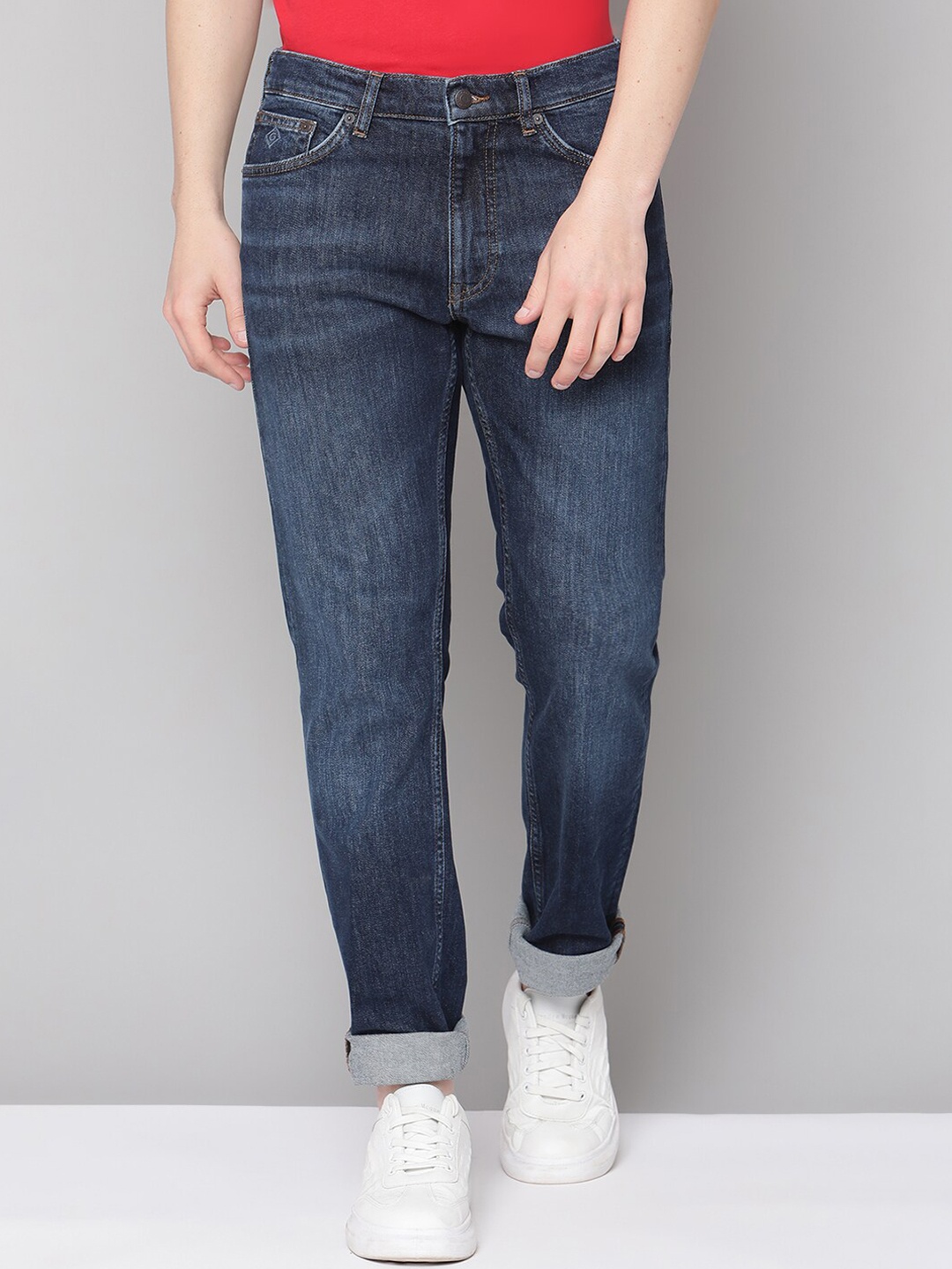 

GANT Men Navy Blue Low Distress Light Fade Stretchable Jeans