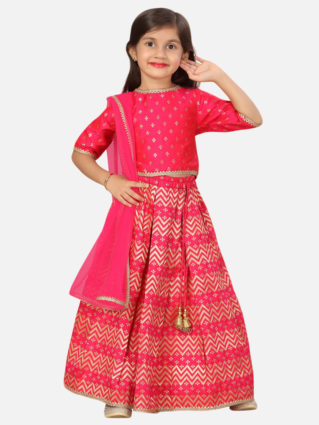 

SALWAR STUDIO Girls Pink Ready to Wear Lehenga & Blouse With Dupatta