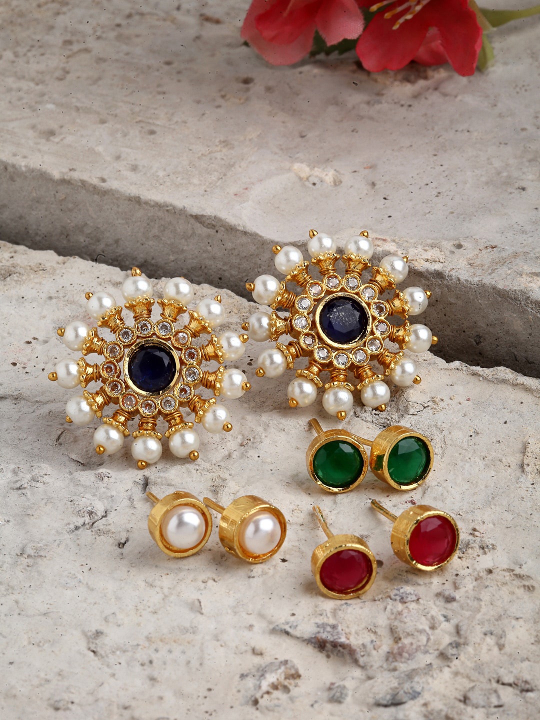 

ZENEME Set of 4 Gold-Toned Contemporary Studs Earrings