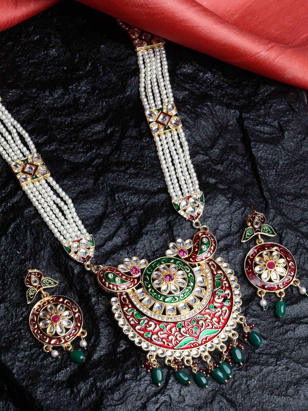 

ZENEME Gold-Plated White Pearl Beaded Jewellery Set