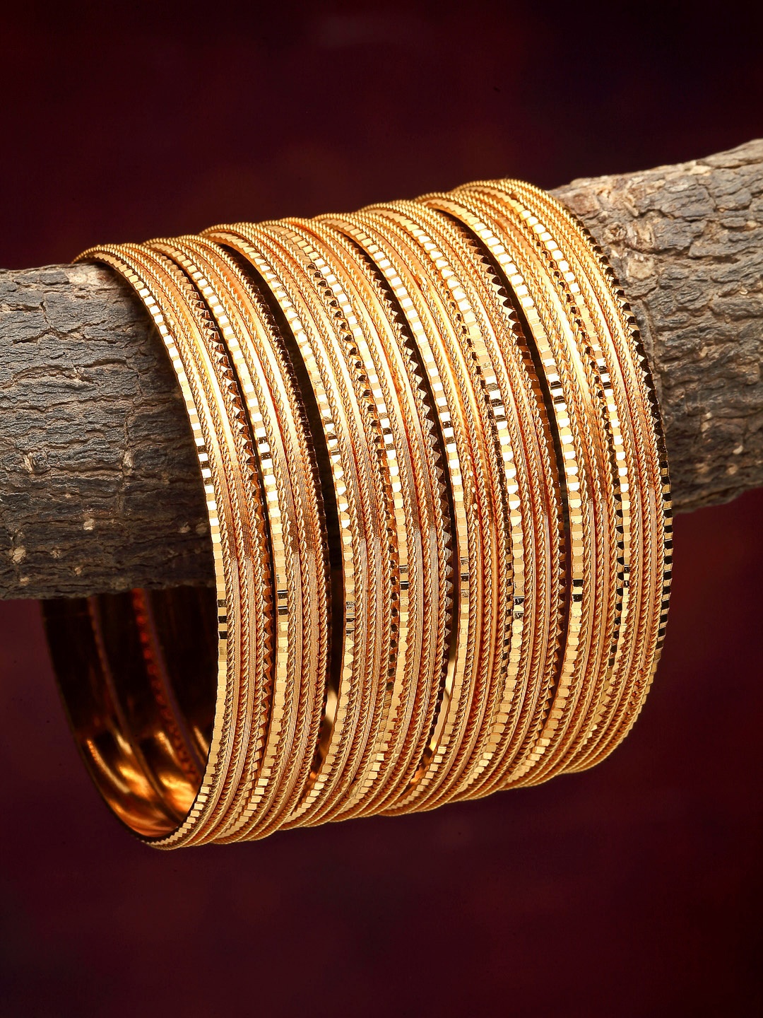 

ZENEME Women Set of 8 Gold-Plated Textured Classic Bangles