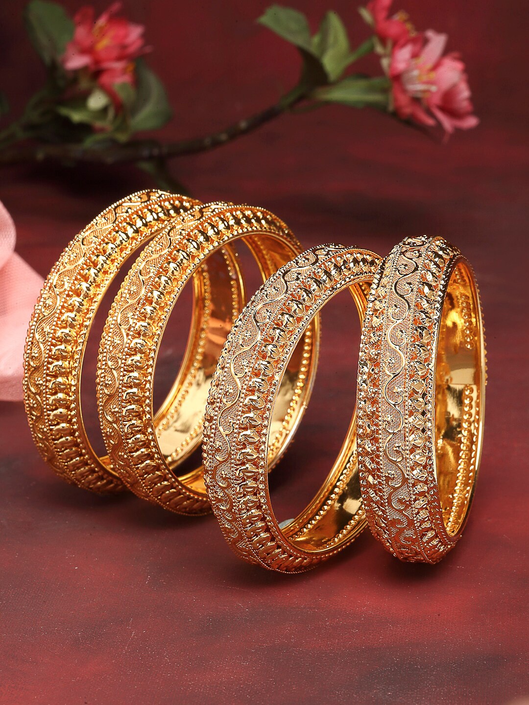 

ZENEME Set Of 4 Gold-Toned Textured Bangles