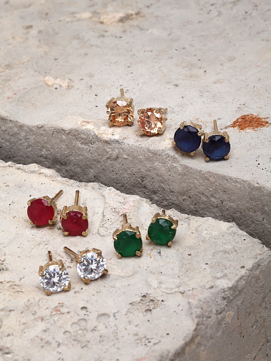 

ZENEME Pack Of 5 Circular Studs Earrings, Red