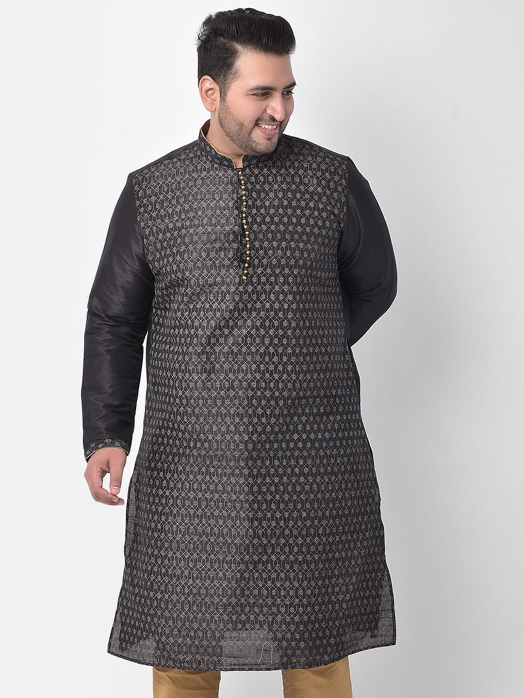 

DEYANN PLUS Men Black Ethnic Motifs Printed Kurta
