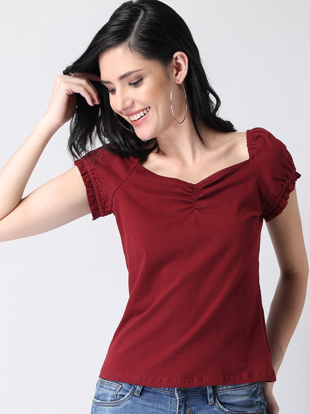 

FabAlley Maroon Sweetheart Neck Top