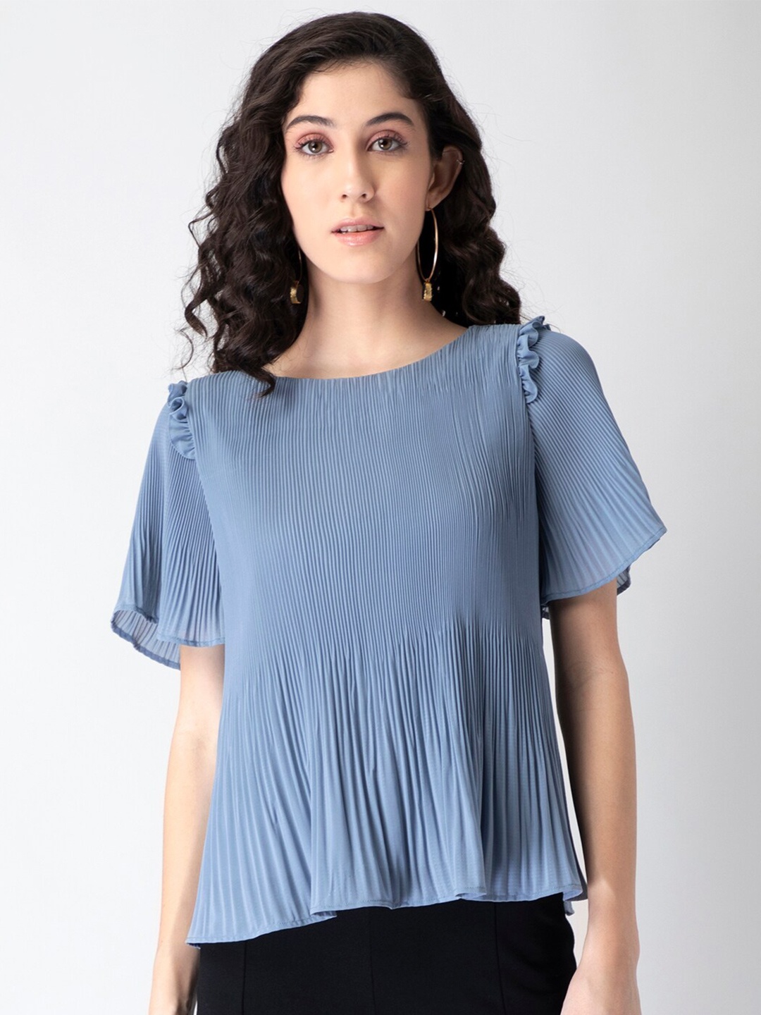 

FabAlley Blue Ruffles Georgette Top