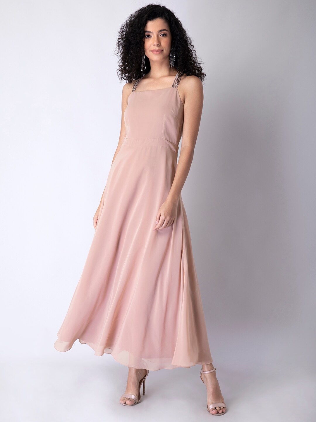 

FabAlley Peach-Coloured Georgette Embellished Maxi Dress