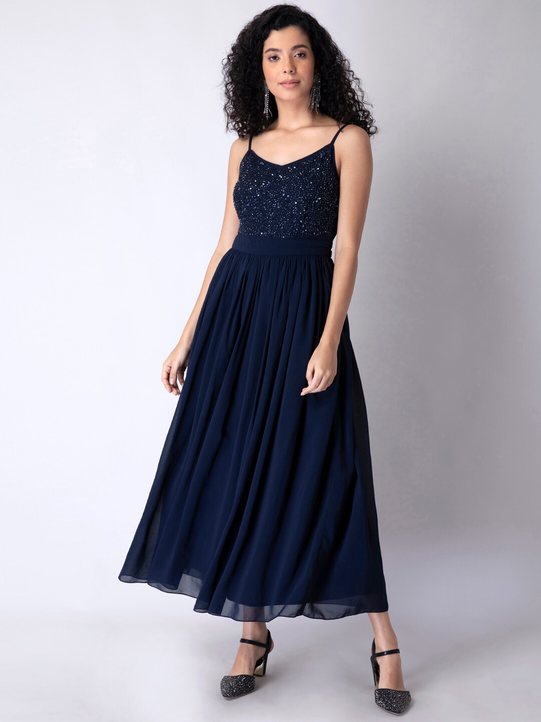 

FabAlley Navy Blue Embellished Georgette Ethnic Maxi Dress