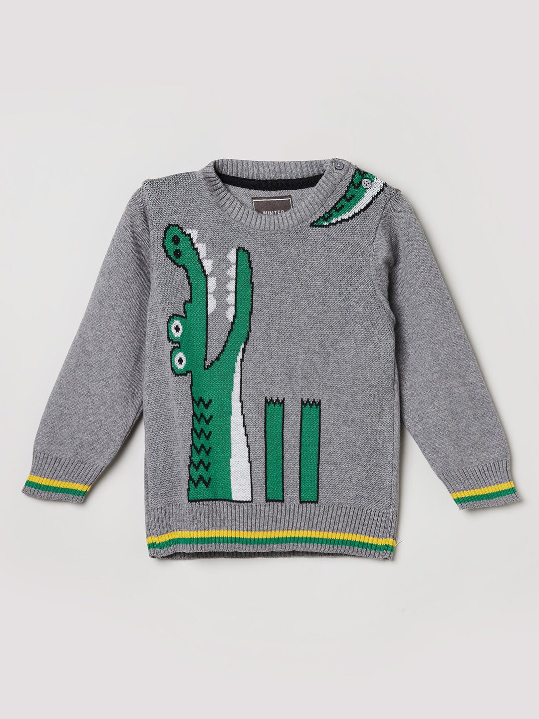 

max Boys Grey & Green Printed Cotton Pullover