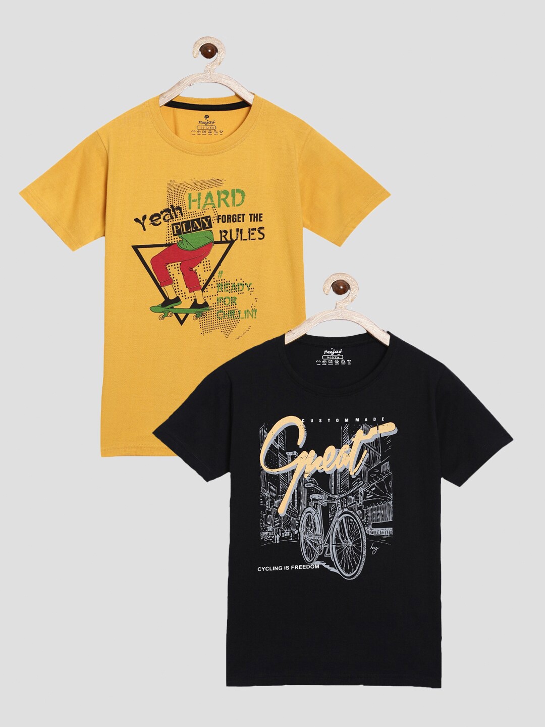 

Peejas Boys Mustard Yellow Typography 2 Printed Applique T-shirt