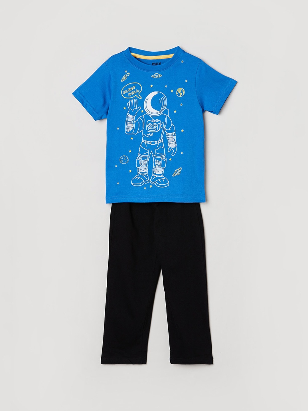 

max Boys Blue & Black Printed Night suit