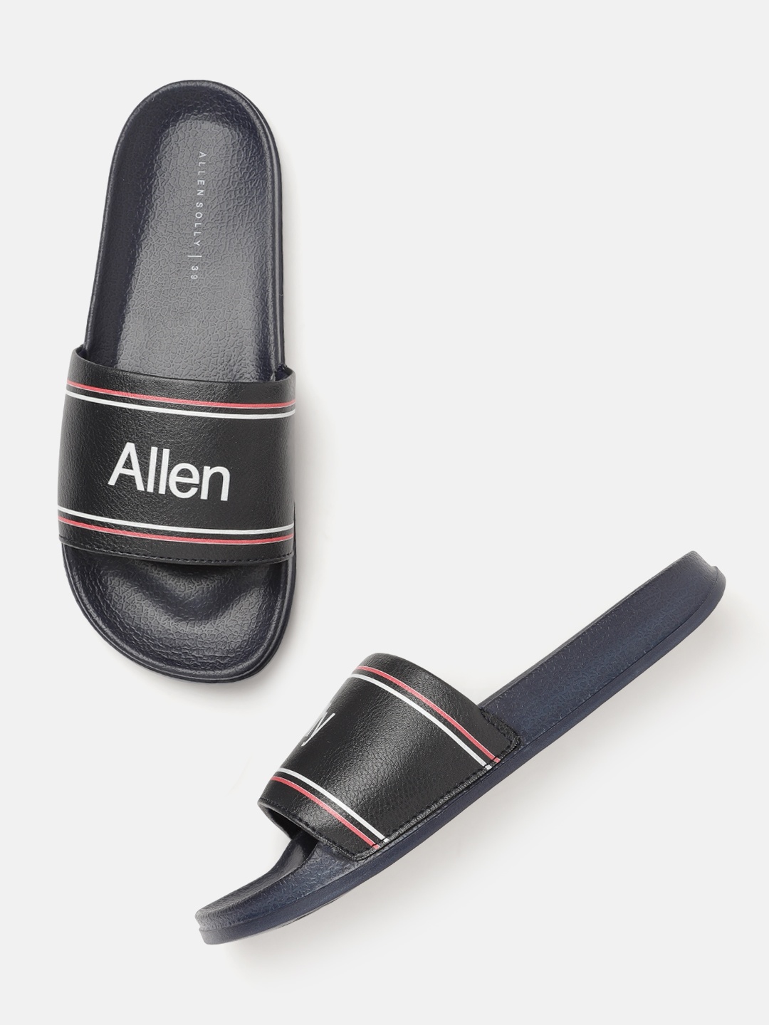 

Allen Solly Women Black & White Brand Logo Printed Open Toe Flats