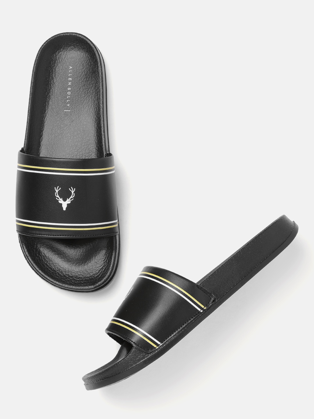 

Allen Solly Women Black & Yellow Brand Logo Print Open Toe Flats