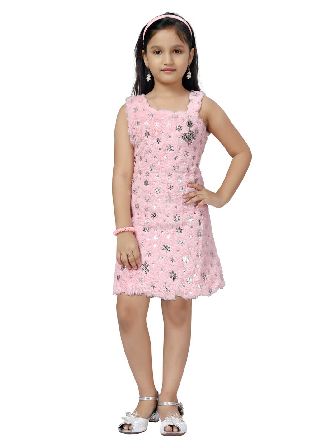 

Aarika Girls Pink Woollen A-Line Dress