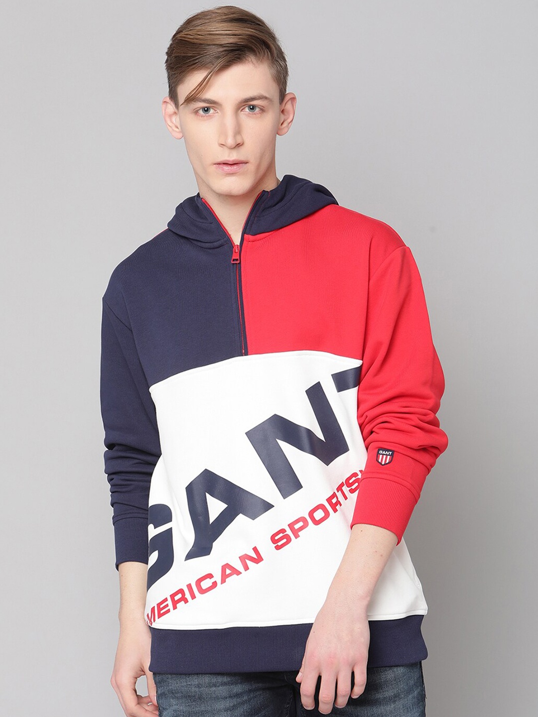 

GANT Men Multicoloured Colourblocked Printed Hooded Sweatshirt, Multi