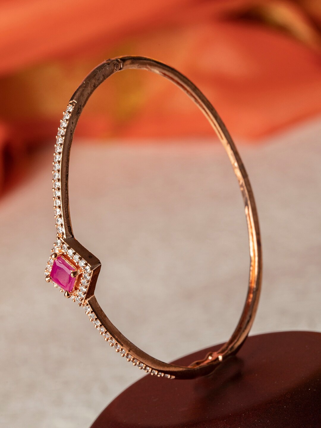 

Priyaasi Women Rose Gold-Plated & Pink Brass American Diamond Bangle-Style Bracelet