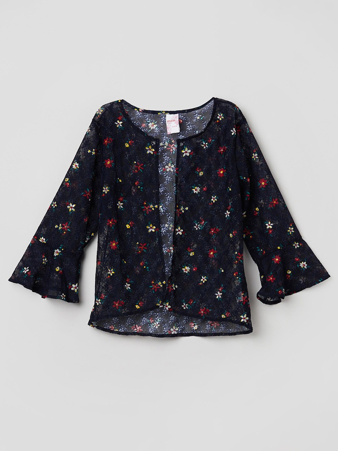 

max Girls Navy Blue Floral Printed Front Open Shrug