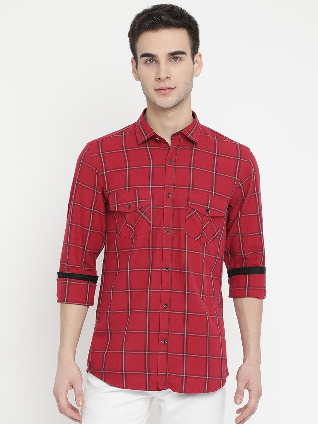 

V2 Value & Variety Men Red Windowpane Checked Casual Shirt