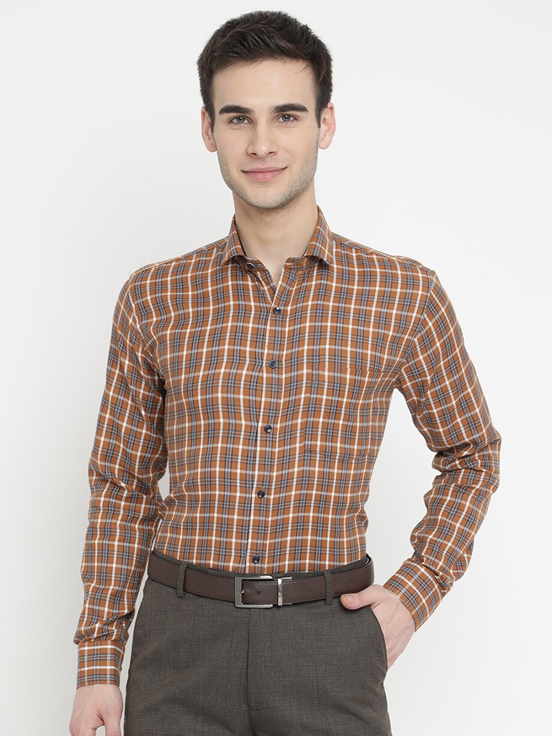 

V2 Value & Variety Men Mustard Yellow & White Checked Formal Shirt