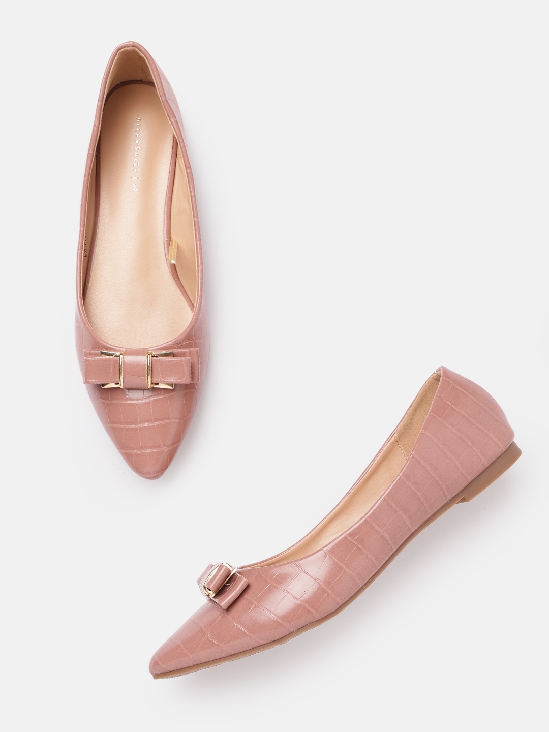 

Allen Solly Women Dusty Pink Croc Textured Ballerinas with Bow Detail