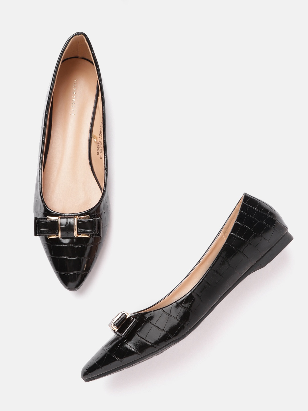 

Allen Solly Women Black Croc Textured Ballerinas with Bows Detail