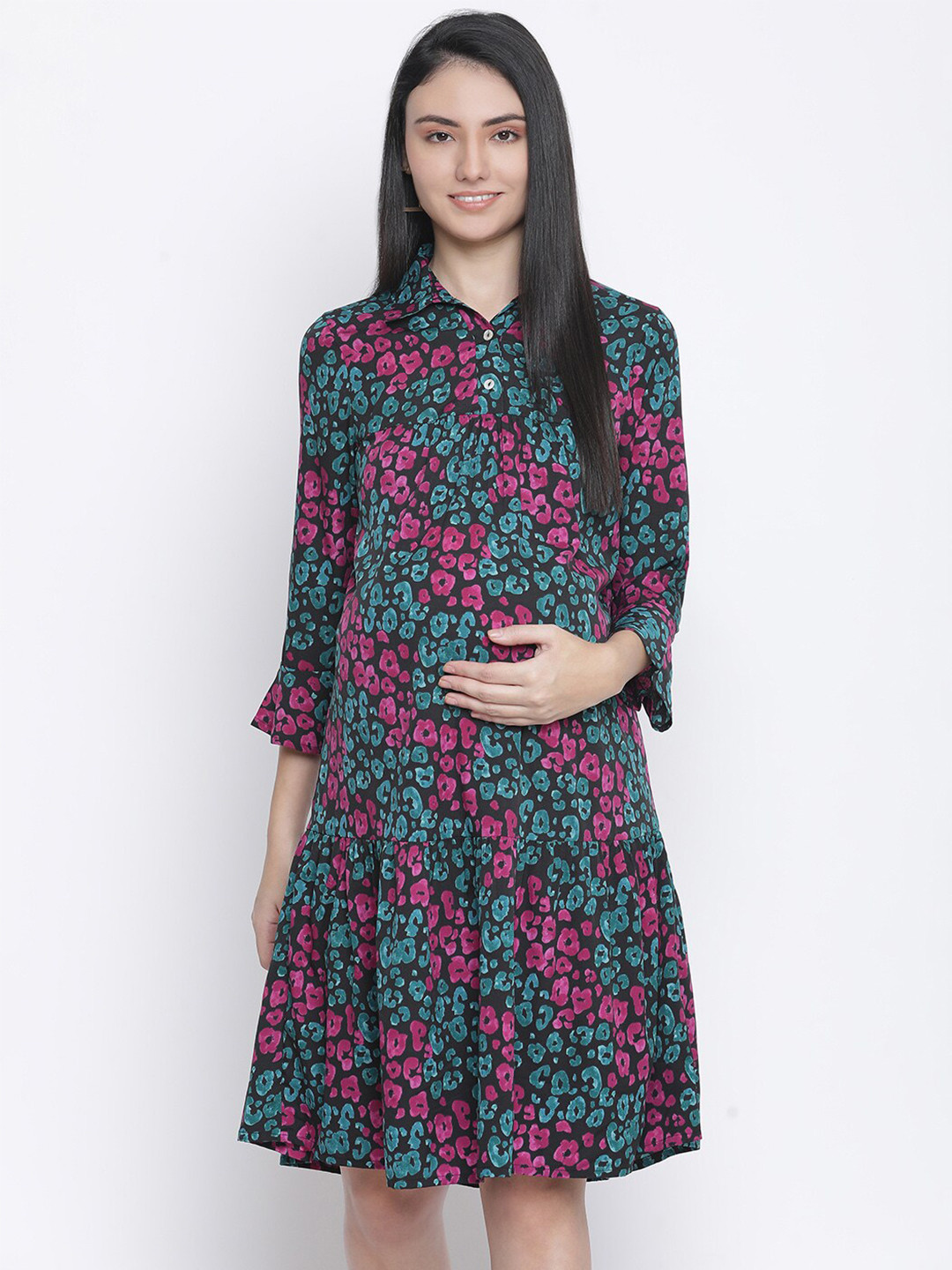 

Oxolloxo Multicoloured Floral Satin Maternity Shirt Dress, Multi