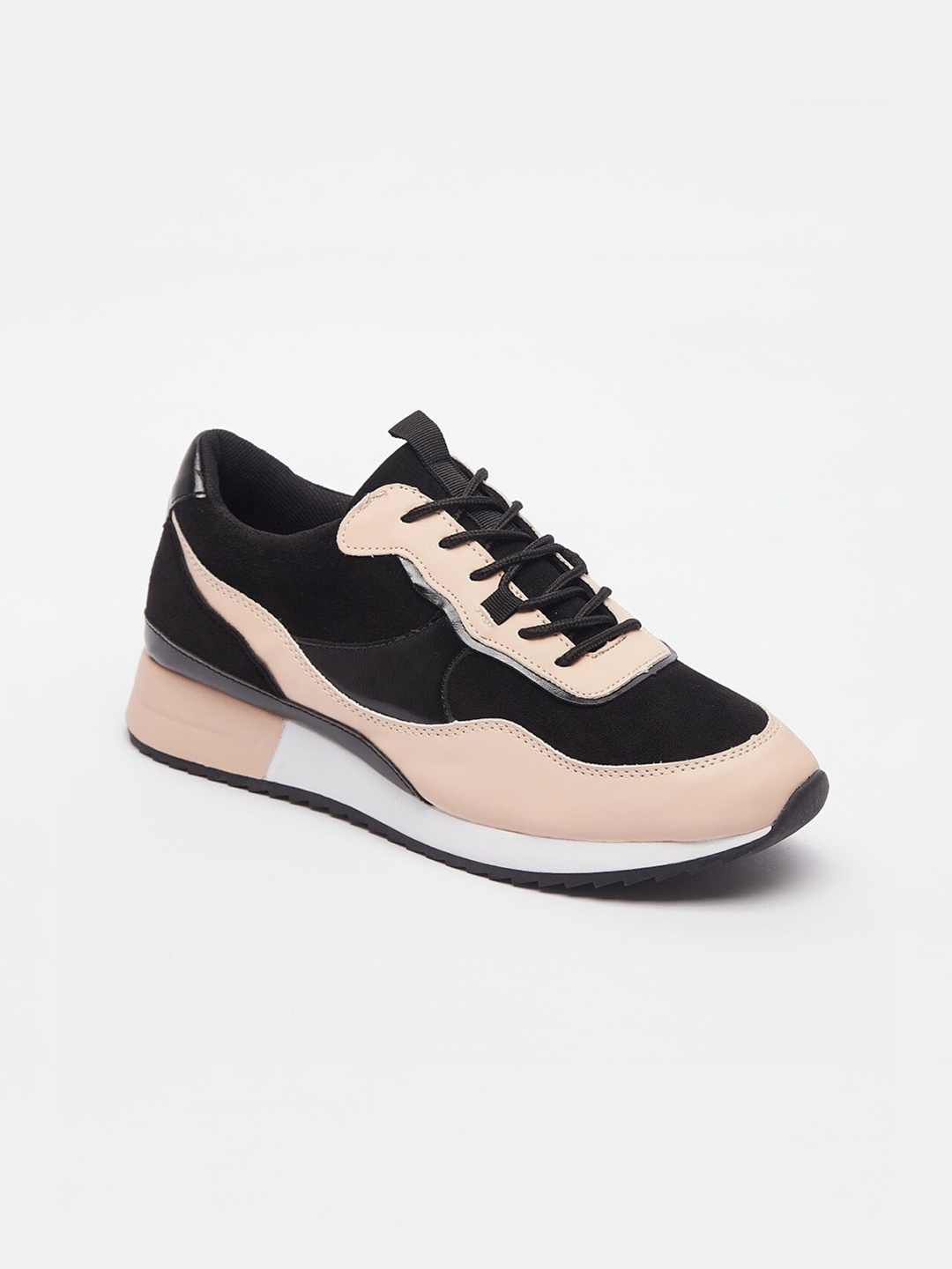 

shoexpress Women Black & Pink Colourblocked PU Sneakers