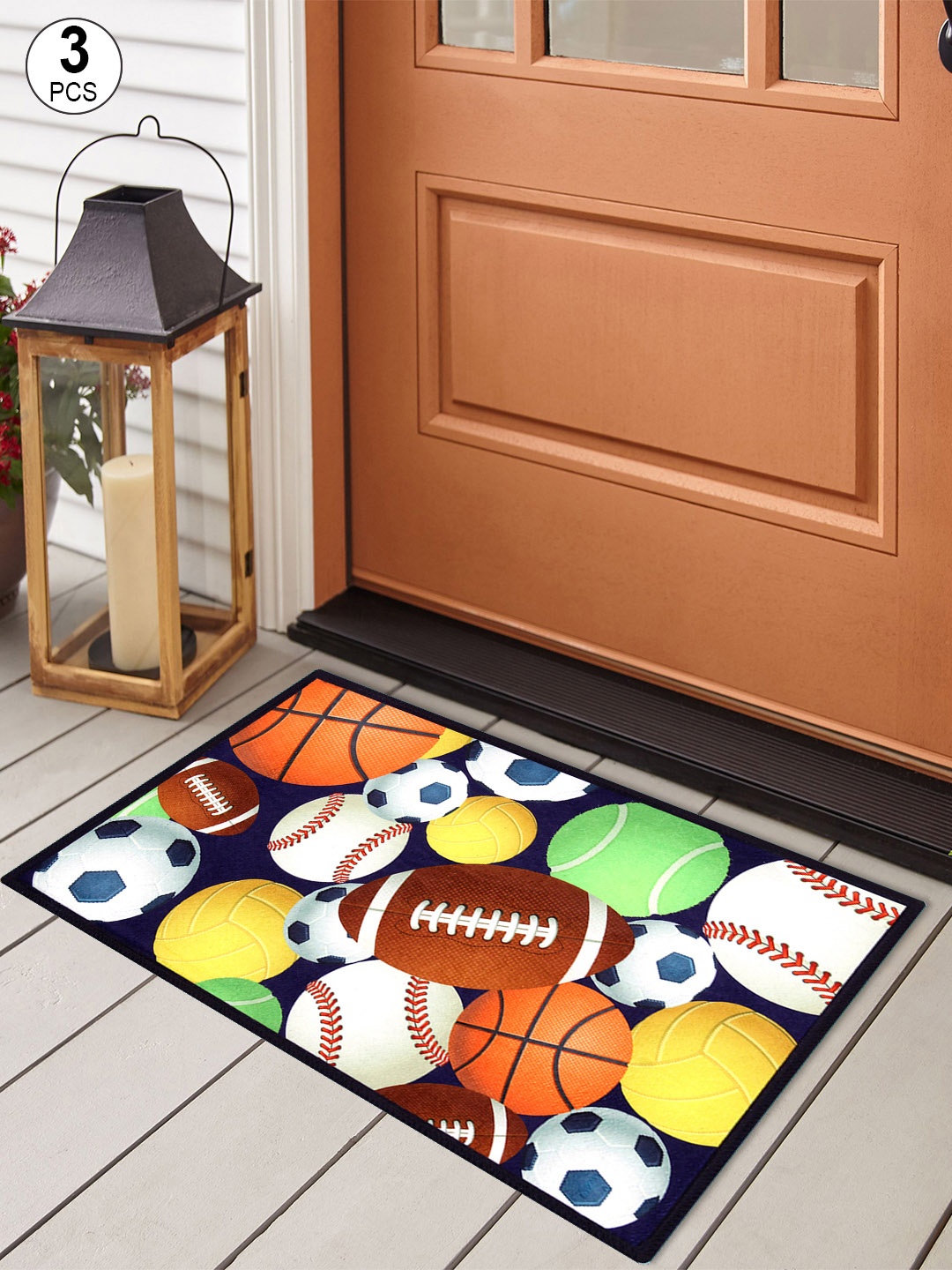 

Story@home Set Of 3 Multicolored Printed Anti-Skid Doormats, Multi