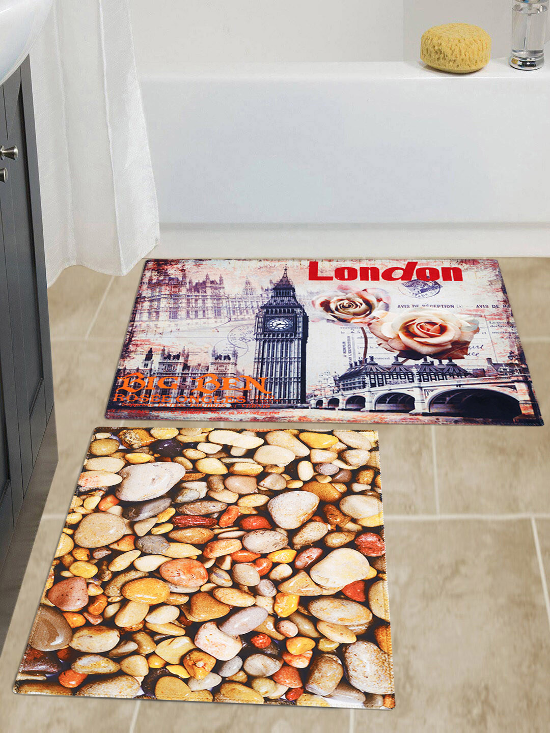 

Story@home Set of 2 Printed Velvet Finish Anti Skid Doormat, Multi