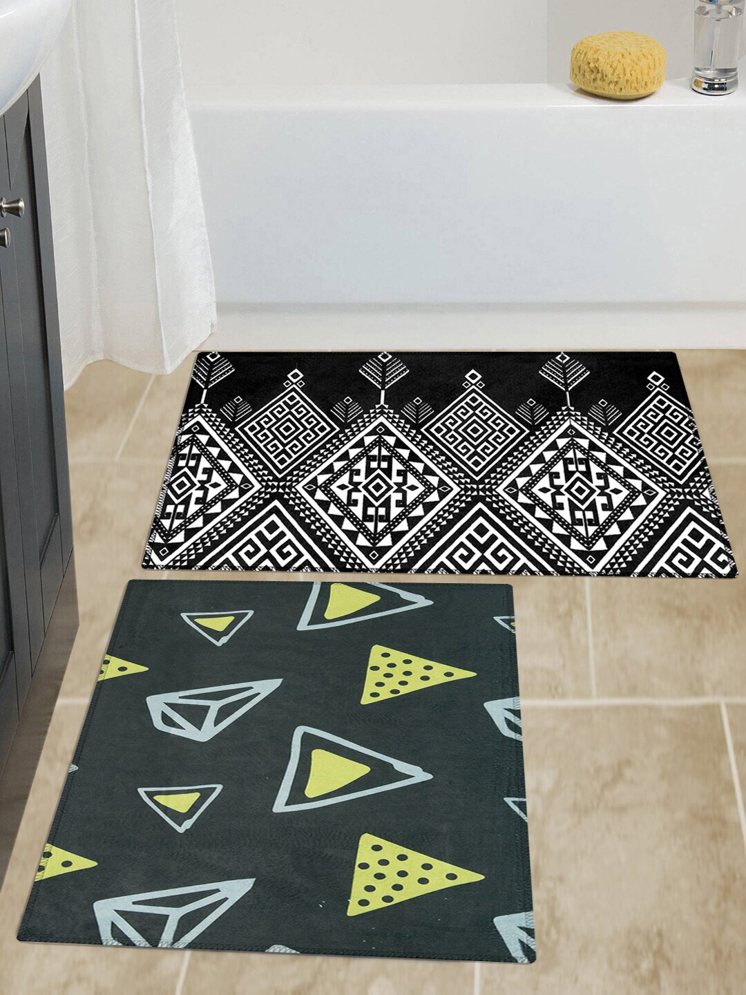 

Story@home Multicolored Velvet Finish Set of 2 Anti Skid Bath Mat, Multi