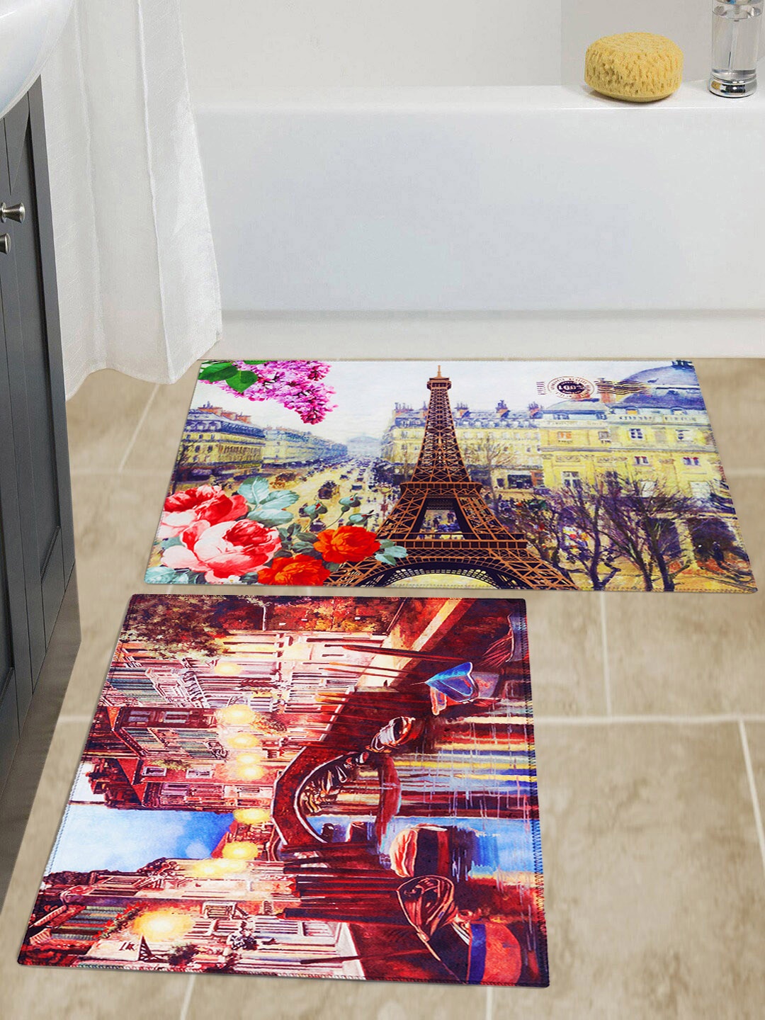 

Story@home Set of 2 Velvet Finish Anti Skid Bath Doormat, Multi