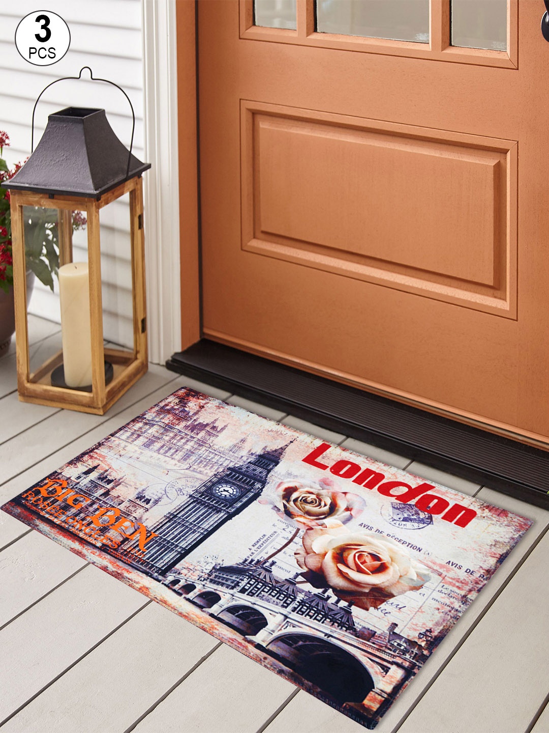 

Story@home Set Of 3 Velvet Finish Anti skid Doormats, Multi