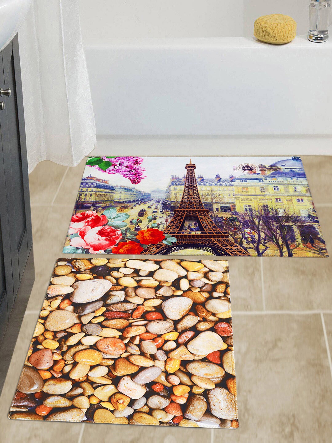 

Story@home Set Of 2 Blue & Orange Velvet Finish Anti skid Doormat