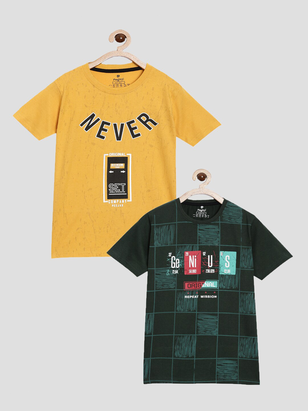 

Peejas Boys Pack of 2 Printed Pure Cotton Round Neck T-shirts, Mustard