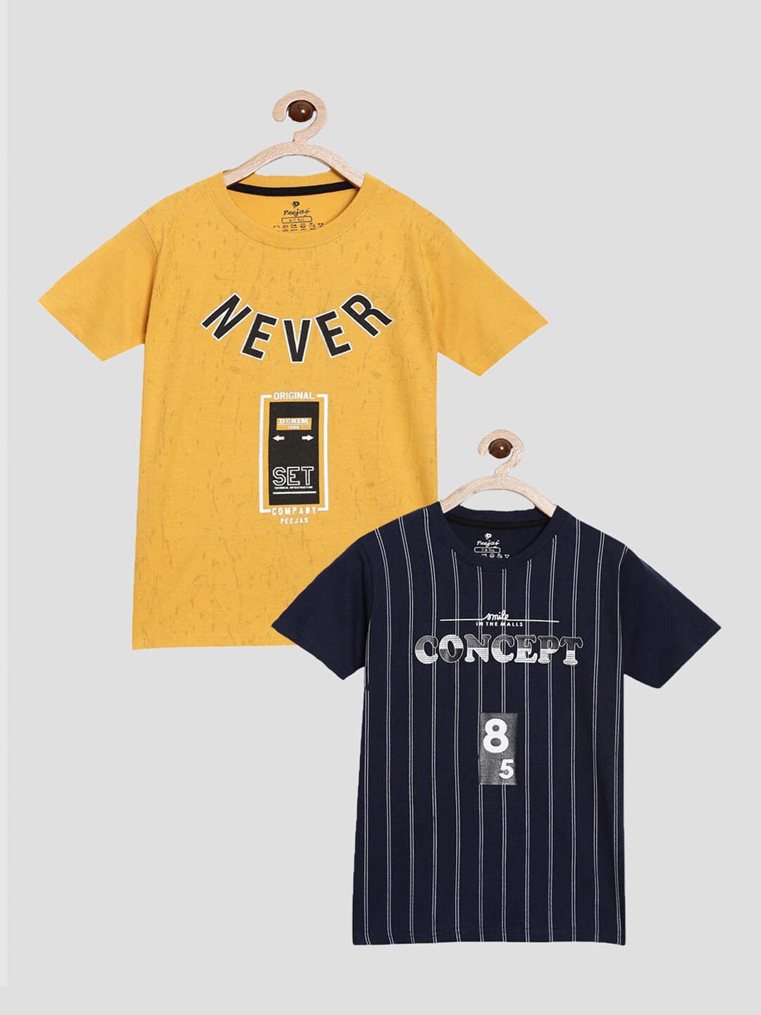 

Peejas Boys Pack of 2 Printed Pure Cotton Round Neck T-shirts, Mustard