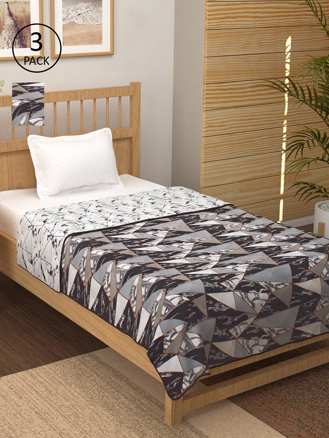 

Story@home Grey & Brown Set of 3 AC Room Single Bed Comforter