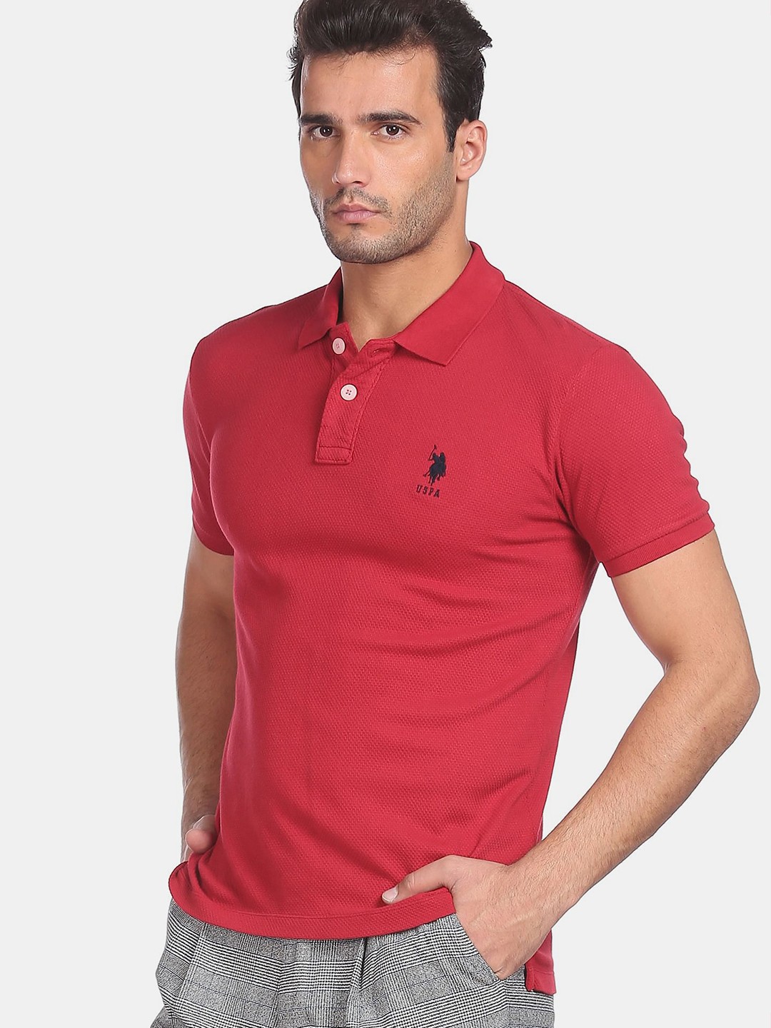 

U S Polo Assn Men Red Polo Collar T-shirt