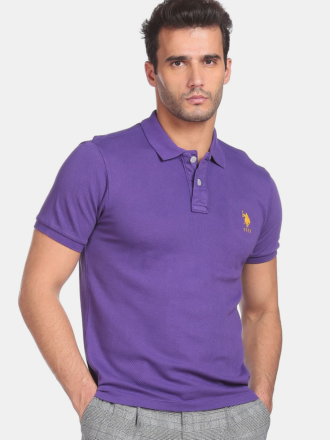 

U.S. Polo Assn. Men Purple Polo Collar Cotton T-shirt